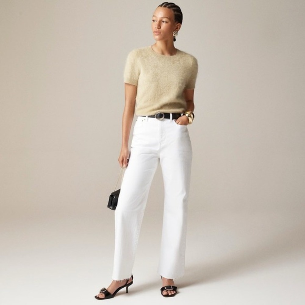 NWT!! J. CREW Curvy Slim Wide Denim Jeans Solid White Raw‎ Hems Stretch Size 27